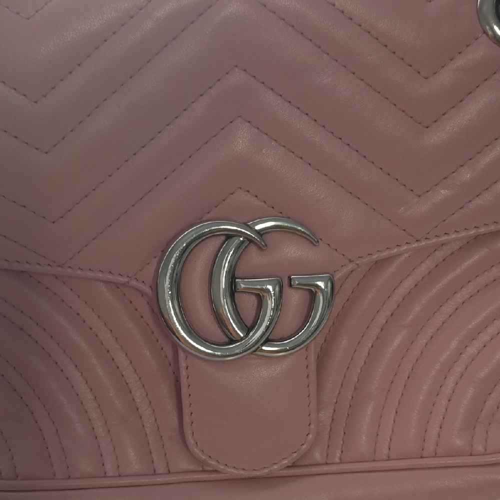 Gucci Pink Leather Shoulder Bag with Silver GG Logo